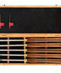 Badass Five Piece Wood Turning Lathe Chisel Set Featuring Rock Solid Tungsten Carbide Tips And Built Tough Square Stainless Handles in wooden box.