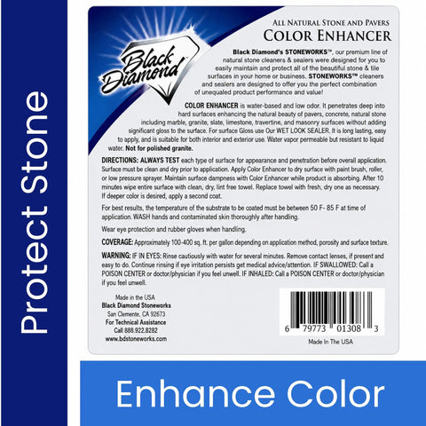 No Fuss Top Shelf Slick Water Based Color Enhancing Sealant For Natural Stone Pavers Concrete Brick And Grout Revives Weathered Floors Indoors Or Patios With Durable Breathable Shield Huge Four Gallon Can label with product details and instructions.