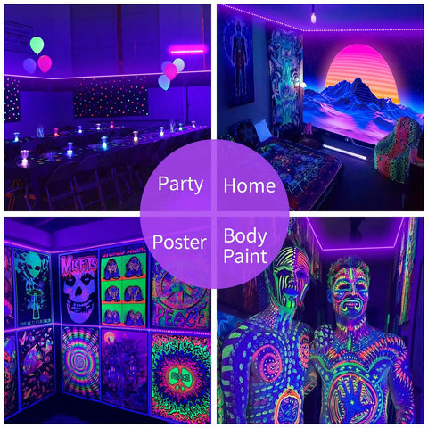 Black Light Strip Kit With 79 Feet Of Flexible LED Lights Powered By 12V 1440 LEDs For Lit Glow At Halloween And Christmas Parties