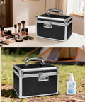 Compact Medicine Lockbox With 3 Digit Combination Lock For Personal Items And Meds, black safe on dresser and campsite, 9.76 x 6.02 x 7.48 inches