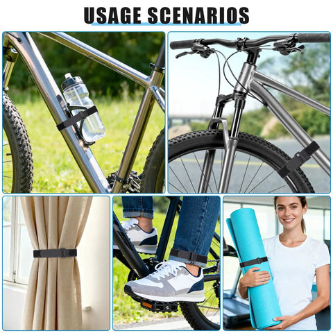 4 Pack Bike Rack Straps With Adjustable Wheel Stabilizers for securing bikes, curtains, pants, and yoga mats