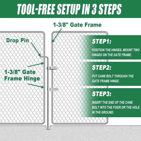 Chain Link Gate Drop Rod Kit One And Three Eighths Inch By Thirty Two Inch Cane Bolt For Single Or Double Gate setup steps