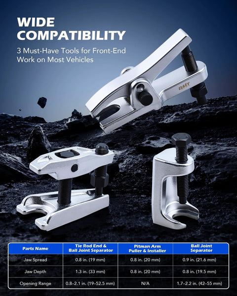 Orion Motor Tech 3‑pc ball joint separator and puller set with case; silver metal automotive tools