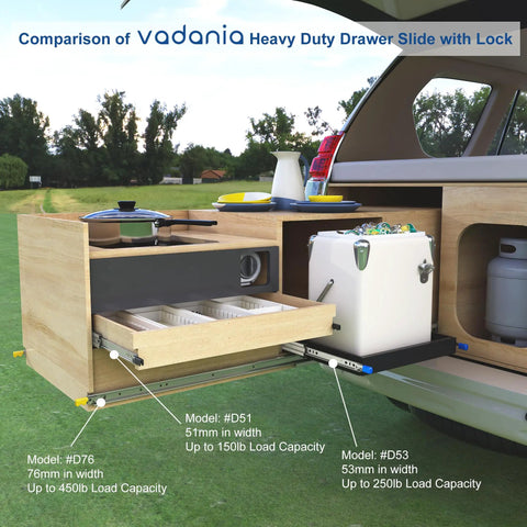 20 Inch Rugged Heavy Duty Drawer Slide With Lock, 2 Inch Width, 125 Lb Load Capacity, side mount in outdoor setup