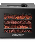 Top Tier Kitchen Workhorse Food Dehydrator With Heavy Duty Stainless Steel Trays, showcasing dried jerky on four trays.