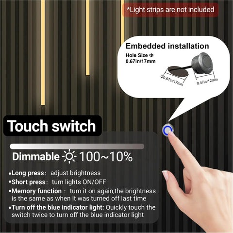 Six-Port 12V 60W LED Power Supply With Dimmer, 5A Output, Includes Six 2m Welding Extension Cords, Low Voltage Transformer For Under Cabinet And Wall Panel Lighting, DIY Friendly, Safe For Dry Indoor Use, Overload And Short-Circuit Protection touch switch