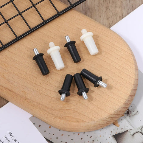 Top Shelf Cabinet Door Repair Pins Heavy Duty Metal Plastic Damper Hardware 20 Pack on wood surface, featuring black and white connectors.