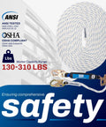 Tough As Nails 50Ft Vertical Lifeline Assembly With Auto Lock Rope Grab And Heavy Duty Safety Lanyard For Rough Job Site Fall Protection Gear Zero Issues, showing rope and hardware.