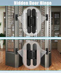 Hidden Door Hinge Set for Secret Bookcase Doors, Silent Rotating Concealed Hinges, 6 Inch, Side Mount, shown installed on doors