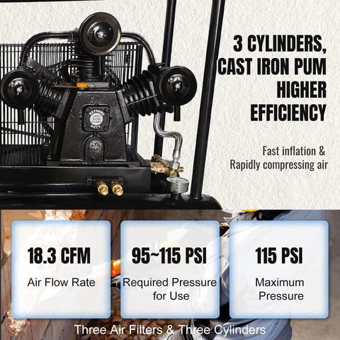 Powerful 6.5HP Gas Powered Air Compressor With 20 Gallon Twin Tank, Delivers 17 CFM And 115 PSI For Jobsite Use, Perfect For Pneumatic Tools And Construction Projects On The Go, Reliable And Built To Last
