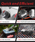 Steps to use Three In One 18 Inch BBQ Grill Brush And Scraper Kit With Three Round Heads For 360 Degree Grate Cleaning