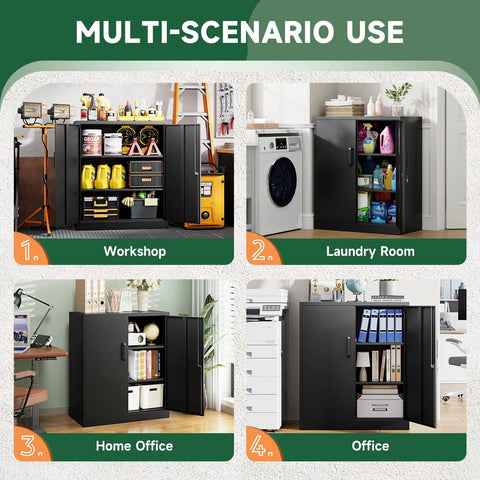 Heavy Duty Metal Storage Cabinet With Locking Doors 2 Door Steel Locker With Adjustable Shelves Rustproof Powder Coated