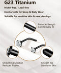 9 Piece Titanium Black Nose Studs Set with L Shaped Straight and Corkscrew Designs for Sensitive Skin Includes 20G Surgical Grade G23 Titanium Nostril Rings with CZ