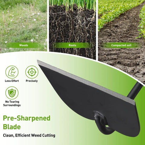 Heavy Duty Garden Draw Hoe With 60 Inch Handle For Easy Weeding And Tilling Stand Up Garden Tool with pre-sharpened blade detail