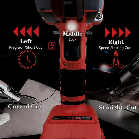 Cordless Brushless Sheet Metal Shear Built For Pros, Milwaukee M18 Battery Compatible, 360 Degree Pivoting Head, close-up view