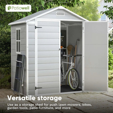 6x4 Ft Resin Outdoor Storage Shed With Floor Lockable Door Weatherproof Plastic Shed for patio furniture and garden tools