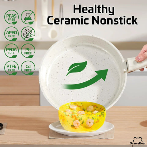 23 Piece Nonstick Ceramic Cookware Set With Detachable Handles Induction Compatible And Oven Safe Cream White Eco Friendly Kitchen