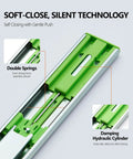 Close-up of Two Pairs 18 Inch Soft Close Drawer Slides Beefy Heavy Duty Full Extension Ball Bearing Self Closing Side Mount