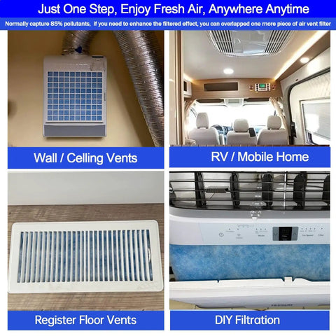 Cut To Fit 20x90 Air Filter Material MERV 8 Electrostatic Vent Filter installation in home and RV ceiling and wall vents.
