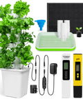 Indoor Vertical Hydroponic Tower Garden System For 30 Plants With 6 Levels Complete Kit with accessories and meters displayed