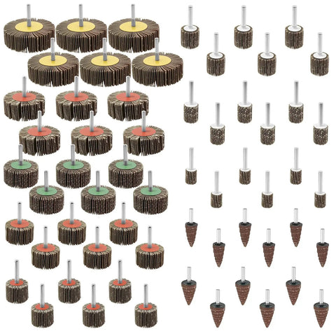 60 Piece Sandpaper Flap Wheel Kit With 80 Grit Flap Wheels And Quarter Inch Shank For Drill Use Abrasive Sanding Drum For Metal Wood Plastic Efficient Polishing And Rust Removal Cylindrical And Conical Heads For Contour Sanding