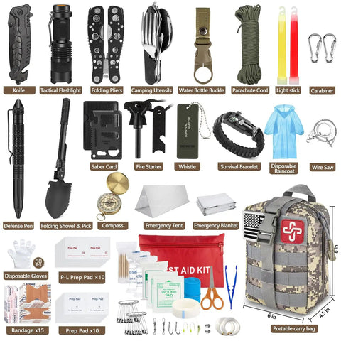 238 Piece Emergency Survival Kit With First Aid Tools Tactical Molle Pouch Emergency Tent And Blanket 22 In 1 Multi Tool