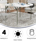 Grab And Go Ready 4 Foot Round Folding Plastic Table With Carrying Handle For Indoor And Outdoor Events in living room