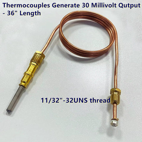 Pilot burner with thermocouple assembly, copper tubing and brass fittings; 11/32-32UNS thread, 36-inch length