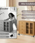 Comparison image showing furniture with and without 1.5 Inch Swivel Caster Wheel Set Of 4 With Brakes For Furniture, Workbench And Cart.