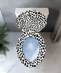 Elongated Resin Toilet Seat for Bathroom with black and white speckled design, top view shape fitted on standard toilet
