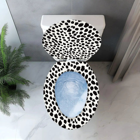 Elongated Resin Toilet Seat for Bathroom with black and white speckled design, top view shape fitted on standard toilet