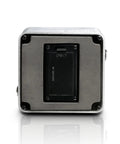 Back view of Pocket Amp MK2 Analog Guitar Preamp And DI Box with battery compartment and sturdy metal casing