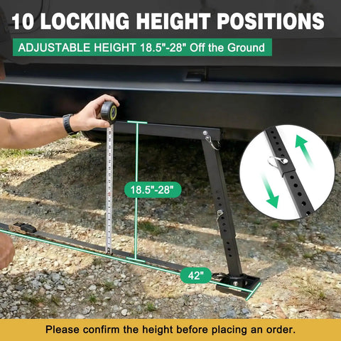 Heavy Duty RV Stabilizer That Fixes Rocking And Wobble Easy Install Steady Your Camper On Any Surface Adjustable 18.5 To 28 Inch Height With 10 Levels Universal RV Trailer Camper Stabilizer Accessory, measuring height