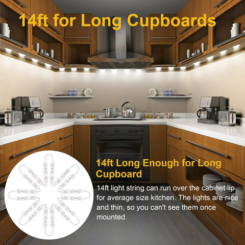Adhesive LED Light Strip Kit For Display Cases, 14Ft Flexible Jewelry Showcase Lighting with dimmable bright white 6000K in kitchen cupboards