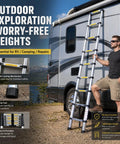 10.5 Ft Telescoping Aluminum Ladder Lightweight Extension For Diy And Home Projects, Rust Resistant Thickened Tubes, Built For Stability, EN131 Compliant, Portable And Easy To Carry, Multi Position, Anti Slip Feet, beside RV