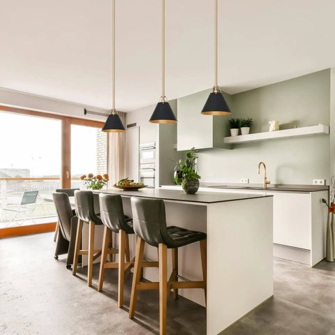Dope Modern Black And Gold Farmhouse Pendant Light For Kitchen Island One Light With Vintage Vibe 7.9 Inch Diameter Hanging Pendant For Dining Room Hallway Foyer And Bedroom