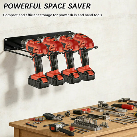 Two Pack Heavy Duty Drill Storage Rack Wall Mounts For Garage And Workshop Holds Four Drills Solid Metal Organizer