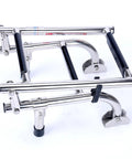 3 Step Stainless Steel Stern Mount Pontoon Boat Ladder With Rubber Grips For Easy Water Entry, folded view, 250 lb capacity