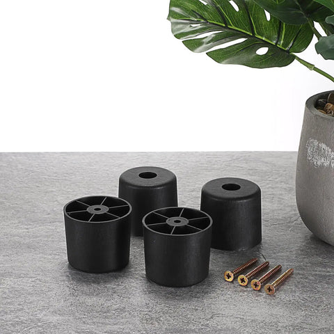 Four 2 Inch Plastic Furniture Legs Screw In Replacement Kit For Sofa Couch Chair Table Cabinet Beds, shown with mounting screws