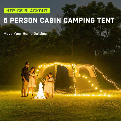 Roomy Six Person Camping Tent With Heavy Duty Blackout Layer Blocks Bright Morning Sun And Keeps Things Cool For Your Crew Includes Full Rainfly For Smooth Weekend Getaways, lit at night