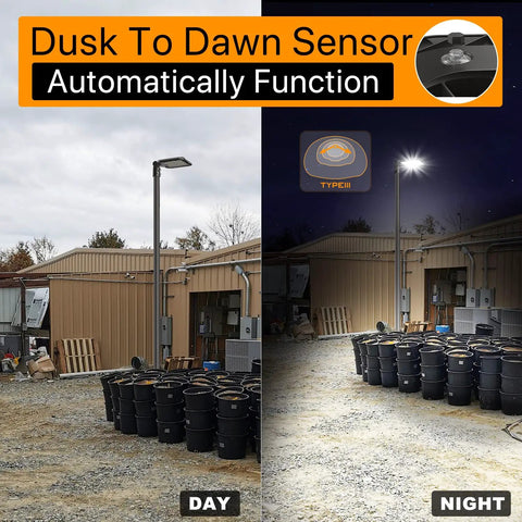 Beastly Bright 150W LED Parking Lot Light With Slip Fitter Mount 22500 Lumens illuminating yard day and night