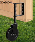 5 Inch Heavy Duty Gate Caster With Side Brake and Spring Loaded Shock Absorption attached to wooden gate