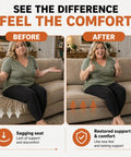 Before and after image showing sagging sofa seat versus improved support with No Sweat Couch Fixes With This Heavy Duty 9 Gauge Upholstery Springs Roll 49 Foot High Carbon Steel Sofa Spring Replacement For Flexible Furniture Support And Quick Home Makeover Projects.