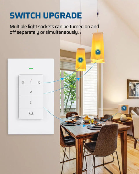 Wireless Remote Light Switch Kit For Lamps And Fixtures No Wiring Needed 100 Ft Range shown controlling dining room lights