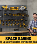 Built Tough Power Tool Organizer Wall Mount For Garage And Workshop, 32 Inch With 8 Slots, installed with tools