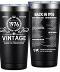 Born In 1976 Vintage 20 Oz Insulated Tumbler features a matte black design with retro graphics, perfect for 50th birthday celebrations.
