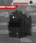 Front view of Military Inspired Tactical Diaper Backpack For Dads With 24L Capacity, highlighting features and compartments.