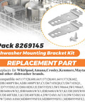 2 Pack Dishwasher Mounting Brackets With Screws, Replacement Part for Whirlpool Kenmore, shown with model compatibility list