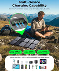 Slay Your Hikes With This Beast Mode Portable Solar Charger delivering 25W USB-C power, showcasing multi-device charging capabilities in nature.