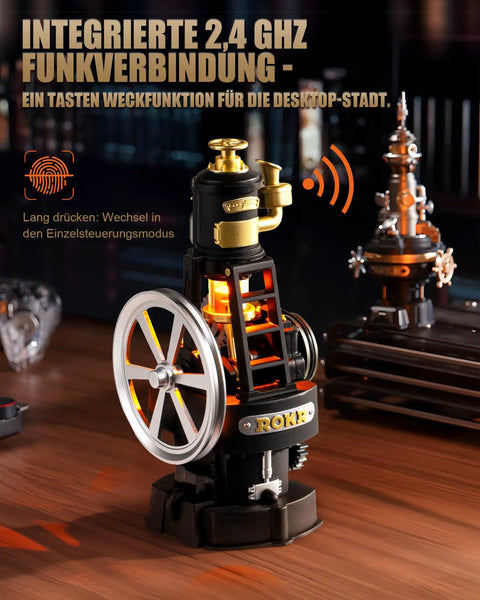 Industrial City Series 3D Puzzle Mechanical DIY Model Kit With Light And Movement Thermo Engine Transparent Piston Chamber Demonstrates Realistic Steam Power For Adults And Teens A Retro Industrial Decor Showpiece, black and gold desktop engine model